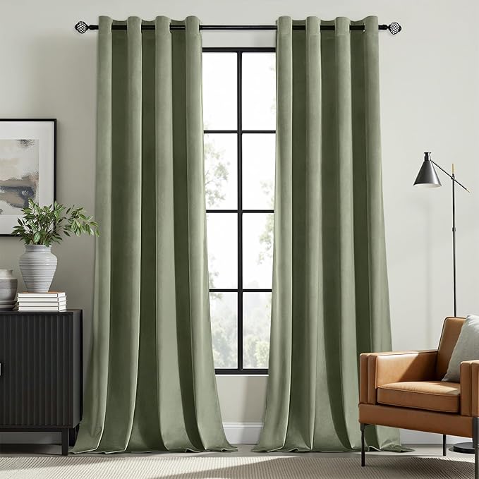 MIULEE Velvet Curtains Sage Green Elegant Grommet Curtains Thermal Insulated Soundproof Room Darkening Curtains/Drapes for Classical Living Room Bedroom Decor 52 x 72 Inch Set of 2