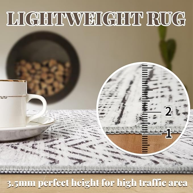 3x5 Washable Entryway Area Rug: Modern Moroccan Small Runner Rug Indoor Soft Non Slip Rug for Living Room Low Pile Thin Floor Carpet for Kitchen Dining Room Bedroom Home Office Decor(3x5,Grey)