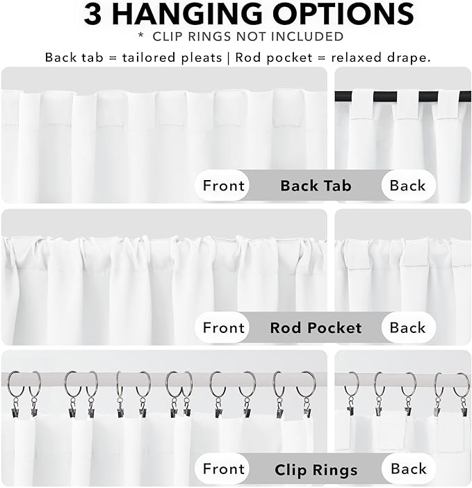 Deconovo Room Darkening Curtains, Thermal Insulated Noise-Reducing Window Panels for Bedroom, Living Room and Home Office, 2 Panels, Pure White, 52W x 72L Inch