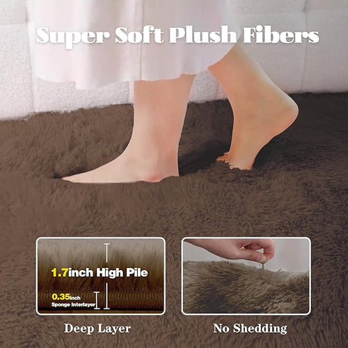 5x7 Area Rug for Living Room: Fluffy Shag Soft Washable Rugs Fuzzy Plush Indoor Carpet for Bedroom Nursery Playroom Dorm Kids Girls Boys Room (Coffee, 5'x7')