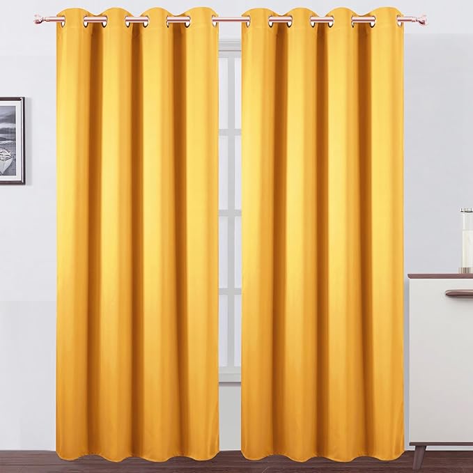 LEMOMO Blackout Curtains 52 x 90 Inch Long Yellow Curtains Set of 2 Panels Room Darkening Curtains for Bedroom and Living Room
