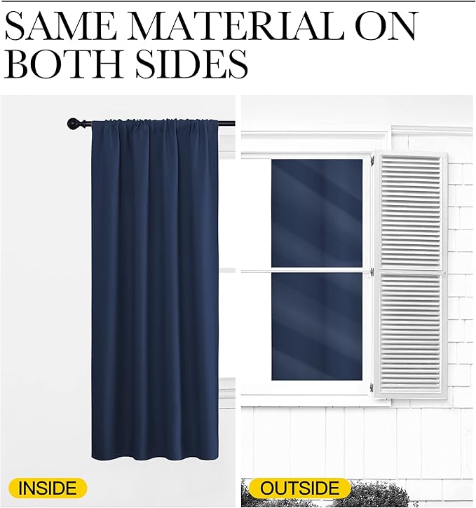 NICETOWN Bedroom Curtains Blackout Draperies - All Season Thermal Insulated Solid Rod Pocket Top Blackout Curtains/Drapes for Kid's Room (Navy, 1 Pair, 42 x 63 Inch)