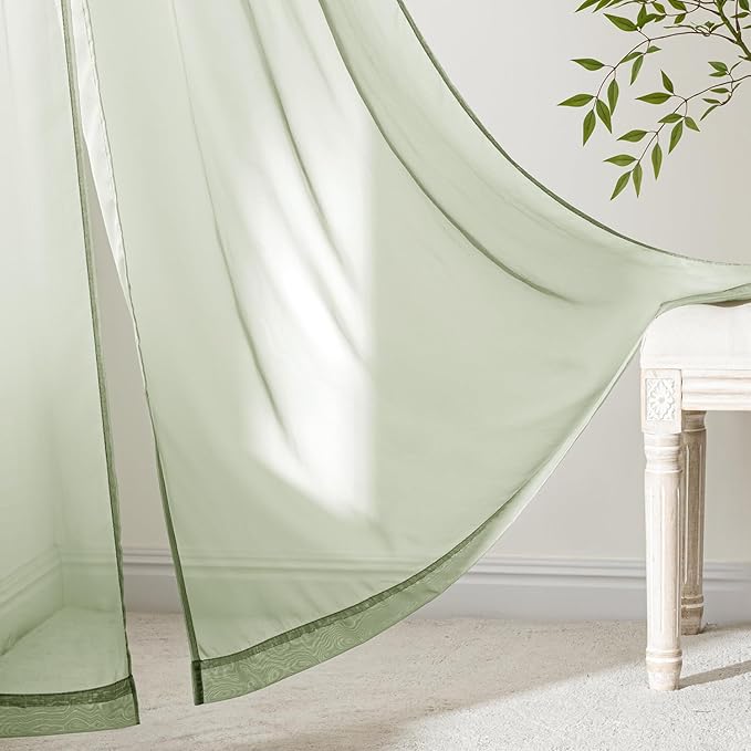 MIULEE Sage Green Sheer Curtains 108 Inches Long, 4 Panels Set, Light Filtering Rod Pocket Voile Drapes Window Treatments, Semi Transparent Airy Fabric for Bedroom and Living Room, 42 x 108 Inches