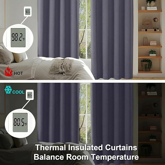 Simplebrand Ava Greyish Purple Blackout Curtains for Bedroom 72 Inch Length 2 Panels Set, Privacy Thermal Insulated Rod Pocket Door Window Curtains for Patio French Door Front Door, W40 x L72 Inch