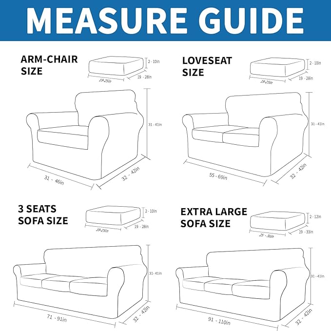 XINEAGE 2026 New 4 Pieces Extra Large Couch Covers for 3 Cushion Sofa Super Stretch Sofa Cover for 3 Large Seat Cushion Universal Slip Cover for Living Room (Navy Blue), 91"-110"(3 Cushions)