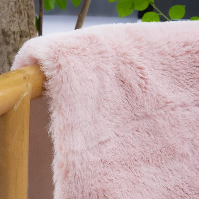 ORINOVA Pink Fuzzy Faux Rabbit Washable Fur Rug for Girls Bedroom 4x6 Shag Area Rugs for Living Room Boho Nursery Rug