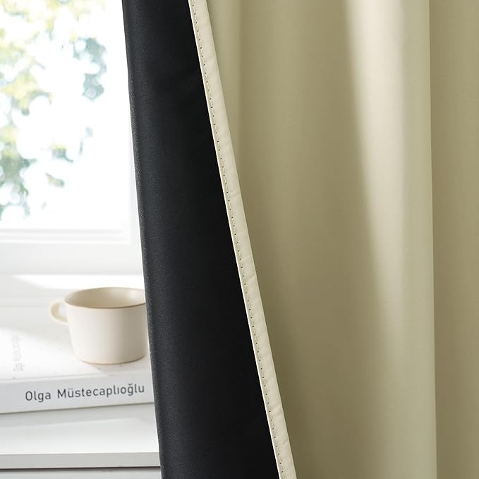 RYB HOME 100% Blackout Short Curtains for Small Window, Thermal Insulated Total Room Darkening Noise Reducing Curtains for Basement Bathroom RV Cars, 29 inches Wide by 24 inches Long, Beige
