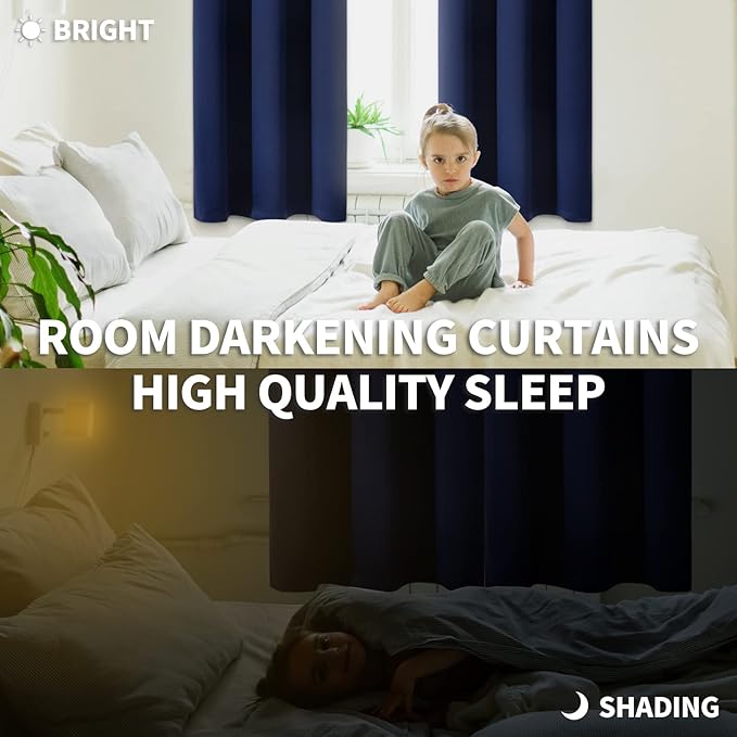 BGment Blackout Curtains for Bedroom - Grommet Thermal Insulated Room Darkening Curtains for Living Room, Set of 2 Panels (70 x 63 Inch, Navy Blue)