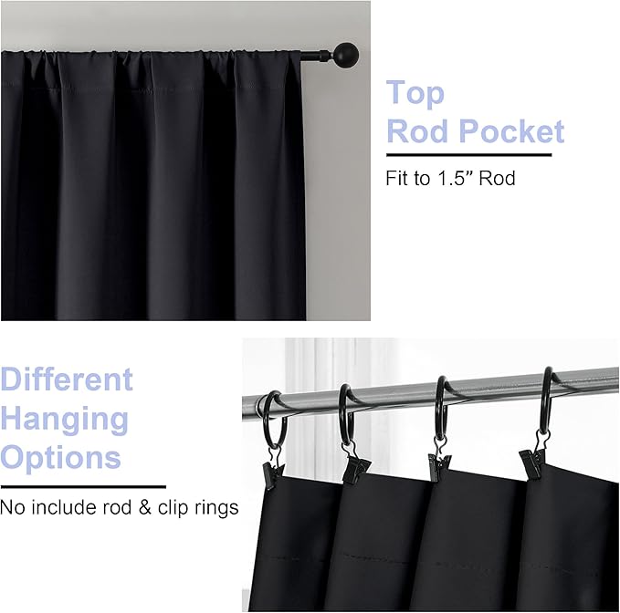 Simplebrand Ava Halloween Black Blackout Curtains for Bedroom 84 Inch Length 2 Panels Set, Solid Thermal Insulated Privacy Living Room Window Treatment Curtains Blackout Drapes, W50 x L84 Inch, Black