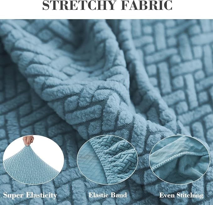 Sofa Covers Couch Covers for Sofa Pet Friendly Couch Cushion Covers Universal Sofa Covers Washable Stretch Slipcovers for Sectional Sofa (Texture Sea Blue, 2 Seats + Chaise Cover)