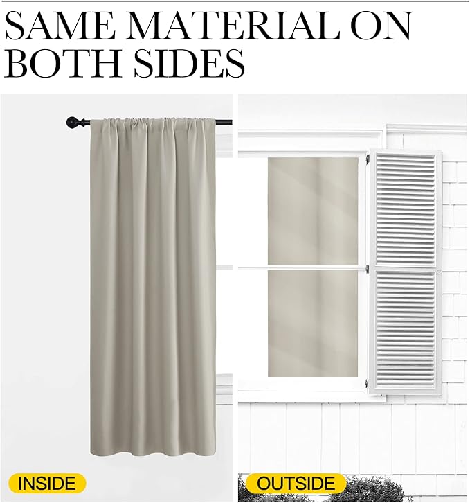 NICETOWN Living Room Curtains, Blackout Draperies, Natural, 1 Pair, 70 x 84-inch, Home Decorations Thermal Insulated Solid Rod Pocket Blackout Drapes for Cafe