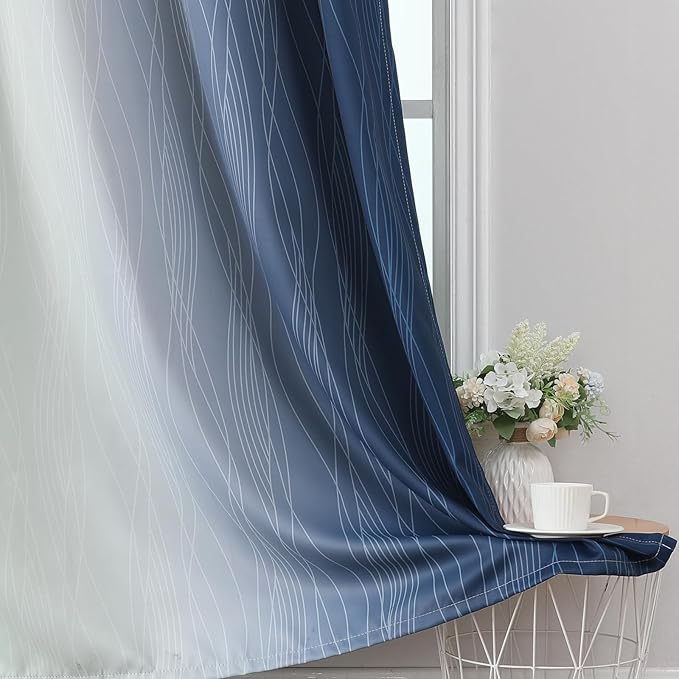 Estelar Textiler Navy Blue and Sage Green Ombre Blackout Curtains 72 Inches Long 2 Panels, Full Room Darkening Grommet Curtains for Bedroom, Thermal Insulated Light Blocking Gradient Drapes, 42Wx72L