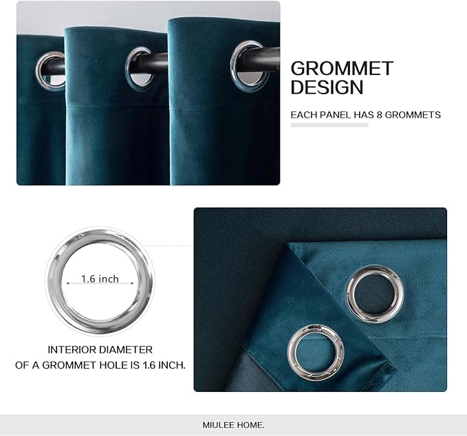 MIULEE Blue Velvet Curtains 96 Inch Length Length Blackout Curtains Thermal Insulated Soundproof Room Darkening Grommet Drape Black Out for Living Room Bedroom 52 x 96 Inch Length 2 Pcs Peacock Blue