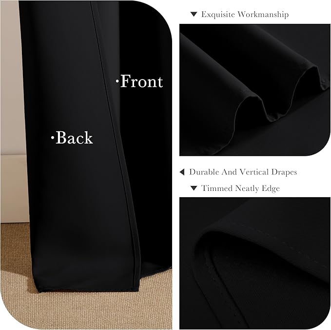 PONY DANCE Black Curtains for Windows, Bathroom Curtains Small Window Drapery Blackout Privacy Drapes for Cafe Bedroom Panels, Width 29 by Length 36, 1 Pair