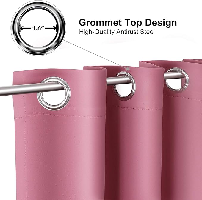 ChrisDowa Small Window Curtains for Kitchen and Bedroom - Grommet Short Thermal Insulated Room Darkening Curtains (2 Panels, Pink, 42 x 36 Inch)
