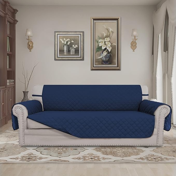 Easy-Going Reversible Oversized Couch Cover for 3 Cushion Couch Sofa Cover for Dogs Water Resistant Furniture Protector Cover with Foam Sticks for Pet Cat (Oversized Sofa, Navy/Navy)