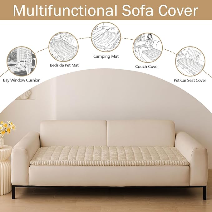 hyha Couch Covers for Dogs Washable, Non Slip Plush Dog Sofa Protectors, Fuzzy Pet Couch Covers for 3 Cushion Sofa Pet Friendly (Apricot, 27.6" x 82.7")