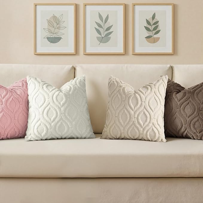 decorUhome Throw Pillow Covers 20x20 Inch Set of 2, Soft Plush Faux Wool Pink Solid Couch Pillow Covers, Accent Farmhouse Neutral Square Pillow Cases for Sofa Bed Living Room
