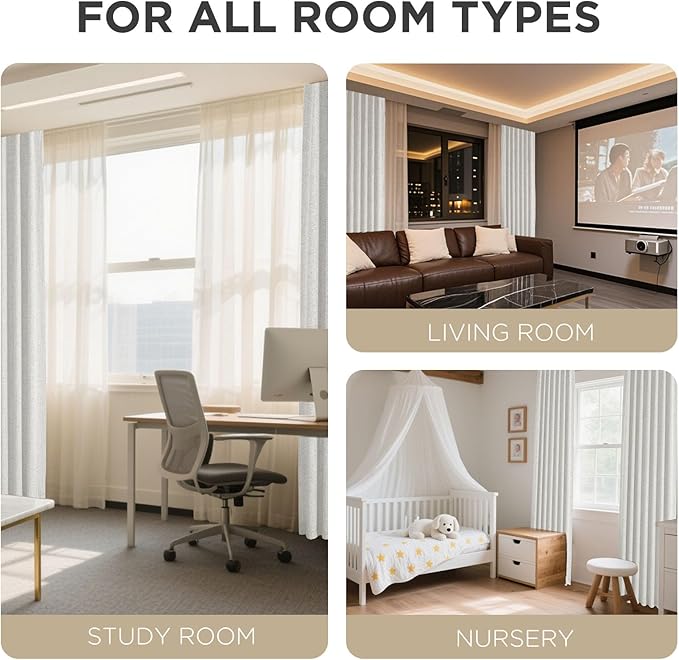 Joydeco Blackout Curtains for Bedroom - 63 Inch Long 100% Light Blocking 2 Panels Set White Drapes, Thermal Insulated Room Darkening Curtains, Linen Textured for Living Room, Rod Pocket & Back Tabs