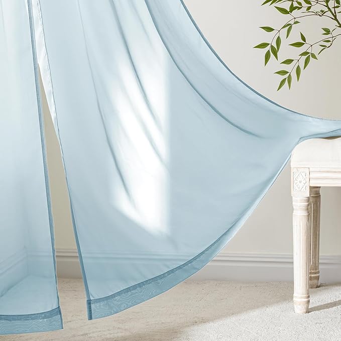 MIULEE Sky Blue Sheer Curtains 63 Inches Long, 4 Panels Set, Light Filtering Rod Pocket Voile Drapes for Living Room and Bedroom, Airy Soft Fabric Window Treatments, 42 x 63 Inches