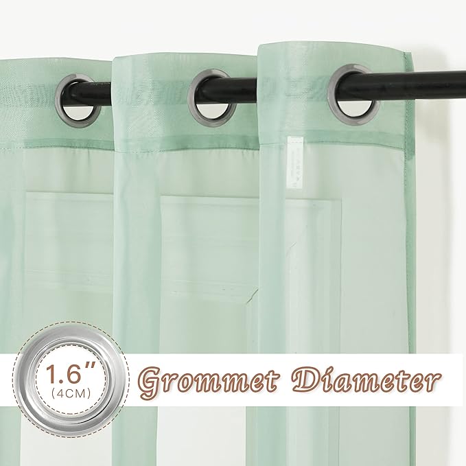 NICETOWN Sheer Curtains for Bedroom Windows, Grommet Top Voile Sheer Country Style Curtain Drapes Light and Airy Drapes for Children Room/Nursery, Sage Green, W54 x L63, 1 Pair