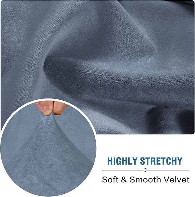 H.VERSAILTEX Velvet Stretch Couch Cushion Cover Plush Cushion Slipcover for Chair Cushion Furniture Protector Seat Cushion Sofa Cover (1 Piece Armchair Cushion Covers, Stone Blue)