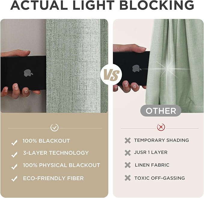 Joydeco Linen Blackout Curtains for Bedroom - 100% Light Blocking 1 Panels, Sage Green Drapes 100" W x 84" L, Thermal Insulated Room Darkening Curtains for Living Room, Rod Pocket & Back Tabs