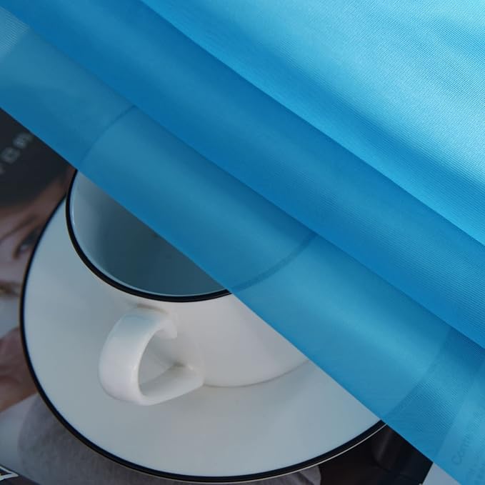 SpaceDresser Basic Rod Pocket Sheer Voile Window Curtain Panels Cyan Blue 1 Pair 2 Panels 52 Width 84 Inch Long for Kitchen Bedroom Children Living Room Yard(Cyan Blue,52 W x 84 L)
