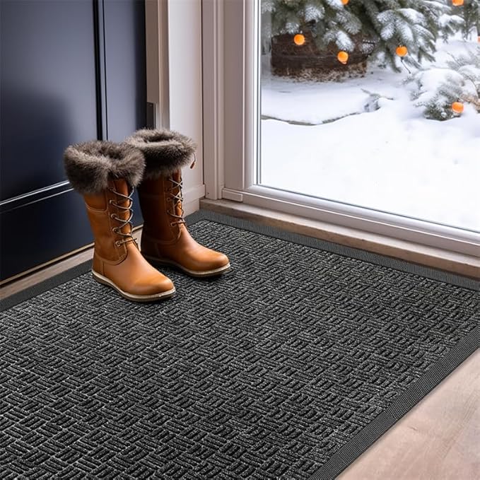 Mibao Front Door Mat, Heavy Duty Durable Welcome Mat for Outdoor Indoor, Dirt Trapper Waterproof Super Absorbent Door Mat for Entryway Outside Patio Porch, 47" x 24", Gray