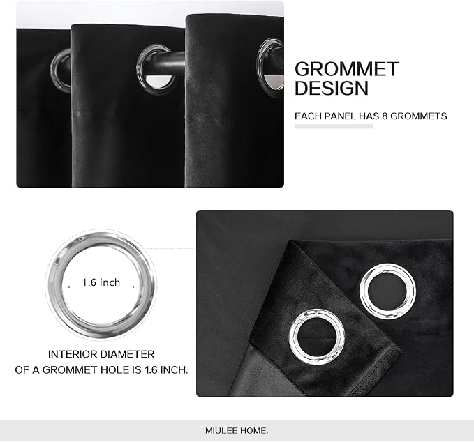MIULEE Black Velvet Curtains 108 Inches Long Halloween Grommet Room Darkening Thermal Insulated Blackout Curtains for Bedroom/Living Room, Light Blocking Soundproof Black Out Drapes/Panels, Set of 2