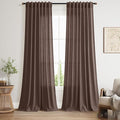Cappuccino Linen Curtains for Living Room 98 Inches Long Light Filtering Semi Sheer Curtain Back Tab Rod Pocket Luxury Modern Rustic Home Decor Neutral Drapes for Bedroom Dinner Room 52x98, 2 Panels