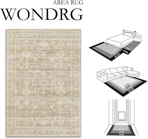 2x8 Washable Runner Rug for Hallway Kitchen Vintage Beige Non Slip Low Pile Carpet Traditional Retro Soft Throw Rug for Bathroom Bedroom Entryway Indoor Entrance