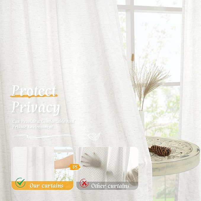 LAMIT Ivory White Linen Curtains 72 inches Long for Living Room, Soft Thick Light Filtering Rod Pocket Privacy Window Treatments Drapes for Bedroom/Dinging Room, 2 Panels Set, 52 x 72 Inch