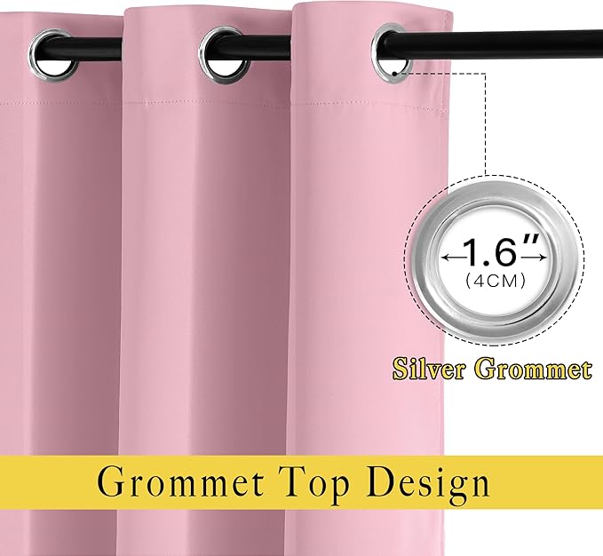 NICETOWN Crystal Pink Room Darkening Curtain Panels - Window Treatment Thermal Insulated Grommet Room Darkening Curtains/Drapes for Bedroom (2 Panels, 46 by 96)
