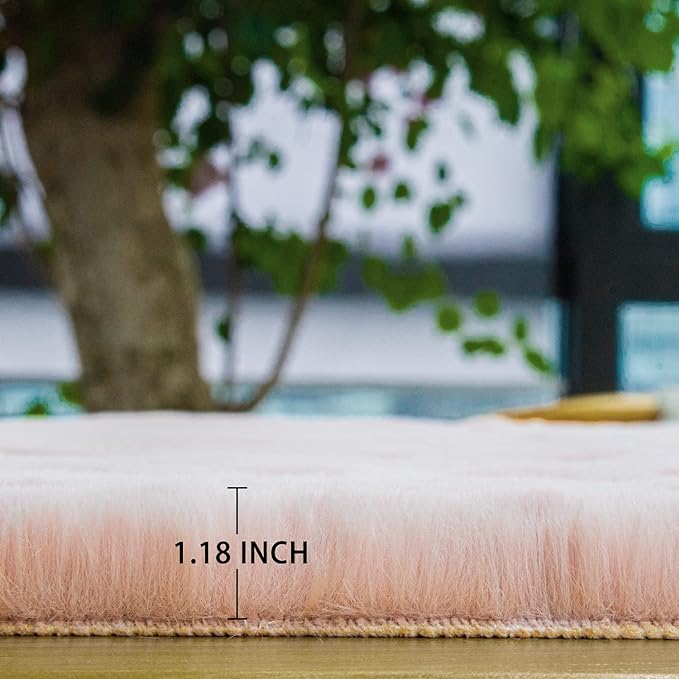 ORINOVA Shag Rug 6x9 Area Rugs for Living Room Pink Fuzzy Washable Faux Rabbit Furry Fur Rugs Bedroom Nursery Rug