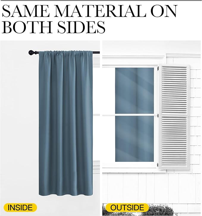NICETOWN Blackout Curtains for Living Curtains, Smoky Blue, Set of 2, 52 by 63 Inch, Window Treatment Blackout Curtain Panels, Home Decor Thermal Insulated Solid Drapes for Bedroom