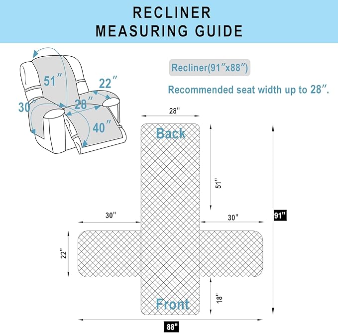 Recliner Chair Covers Reversible Sofa Cover Couch Cover for Pets Lazy Boy Furniture Protector(28''Recliner,Dark Blue/Dark Blue)