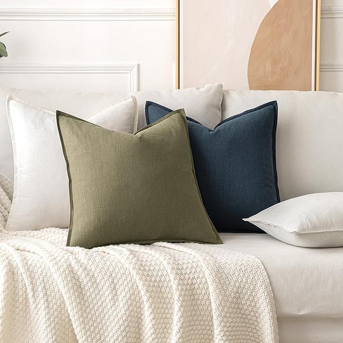 MIULEE Decorative Linen Pillow Covers 20x20 Inch Cream White Boho Farmhouse Neutral Couch Throw Pillows for Bed Pack of 2 Accent Modern Pillowcase Sofa Livingroom Home Decor