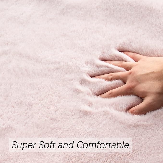 ORINOVA Pink Fuzzy Washable Furry Area Rugs for Living Room Faux Rabbit Fur Nursery Rug for Bedroom 2x4 Runner Rug