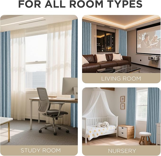 Joydeco Blackout Curtains for Bedroom - 100% Light Blocking 2 Panels Sky Blue Drapes 66" W x 90" L, Thermal Insulated Room Darkening Curtains, Linen Textured for Living Room, Rod Pocket & Back Tabs