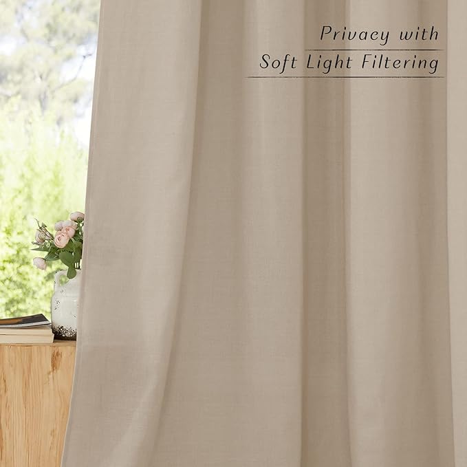 NICETOWN Rustic Linen 132 inch Long Curtains for Living Room, Grommet Privacy Added Thick Linen Weave with Light Filter Window Curtains & Drapes for Bedroom, Taupe, W55 x L132, 2 Panels