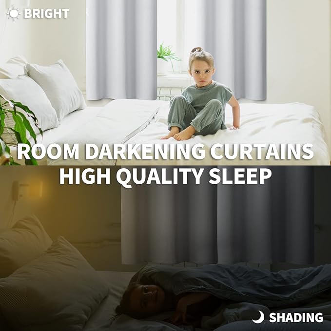 BGment Room Darkening Curtains 45 Inches Long - Grommet Thermal Insulated Drapes Window Treatment Curtains for Bedroom, 2 Panels, 52 x 45 Inch, Greyish White