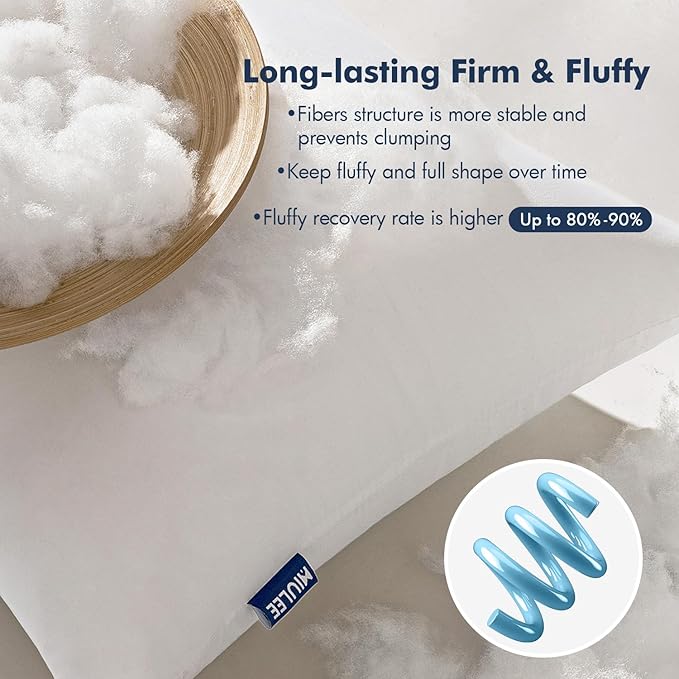 MIULEE Throw Pillows Inserts, Pack of 2 26x26 Inch 100% Virgin Fiber Filling Bed Couch Pillows