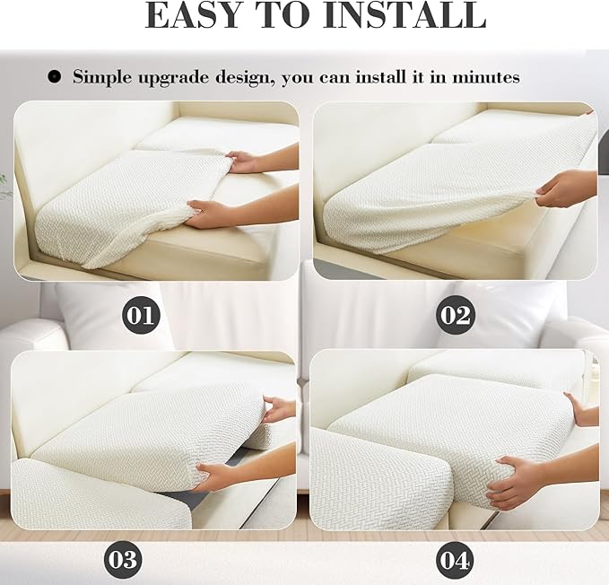 Sofa Covers Couch Covers for Sofa Pet Friendly Couch Cushion Covers Universal Sofa Covers Washable Stretch Slipcovers for Sectional Sofa (Texture Ivory White,Large Single Seat Cover)