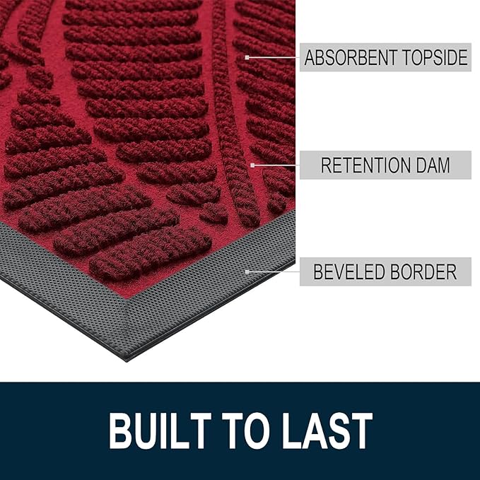 Colorxy Waterproof Doormat, Sturdy Natural Rubber Front Indoor Mat, Non Slip Low Profile Indoor Outdoor Door Mats, Stain and Fade Resistant Floor Mat, Easy Clean Patio Entry Mat, 59''x23'', Burgundy