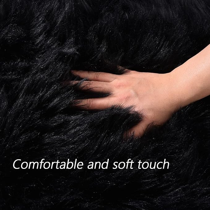 Latepis Black Shag Round Rug 5ft Washable Shaggy Circle Rugs Faux Fur Fuzzy Throw Rug for Living Room Bedroom Dorm Large Rugs Room Decor