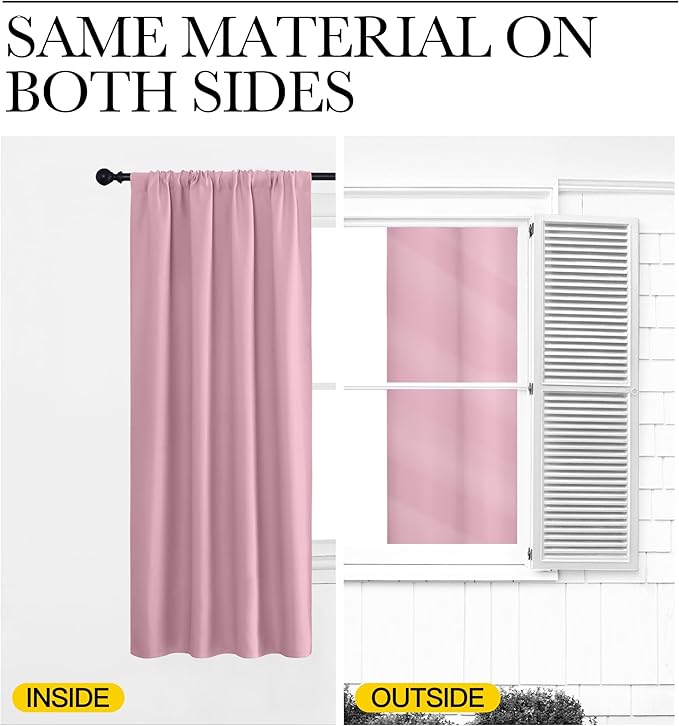 NICETOWN Blackout Curtains for Bedroom, Blackout Curtain Panels, Rouge Pink, 1 Pair, 70 by 63-inch, Window Treatment Energy Saving Thermal Insulated Solid Rod Pocket Blackout Drapes/Draperies