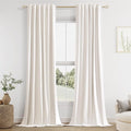 Guken 100% Blackout Linen Curtains 42 Inch Wide by 108 Inch 2 Panels Set for Living Room Bedroom Back Tab Thermal Insulated Black Out Linen Drapes Room Darkening Window Curtains, Ivory