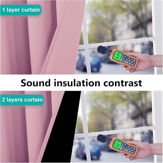 NICETOWN 100% Blackout Curtains with Black Liners, Thermal Insulated Full Blackout 2-Layer Lined Drapes, Energy Efficiency Window Draperies for Bedroom (Crystal Pink, 2 Panels, 70-inch W by 63-inch L)