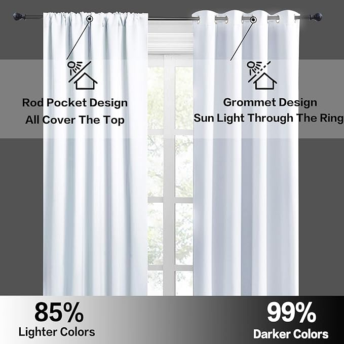 RYB HOME French Door Window Curtain Covering, Rod Pocket Thermal Insulated Privacy Non See Through Drapes for Bathroom Window, Width 29 by Length 45, Greyish White, 2 Panels